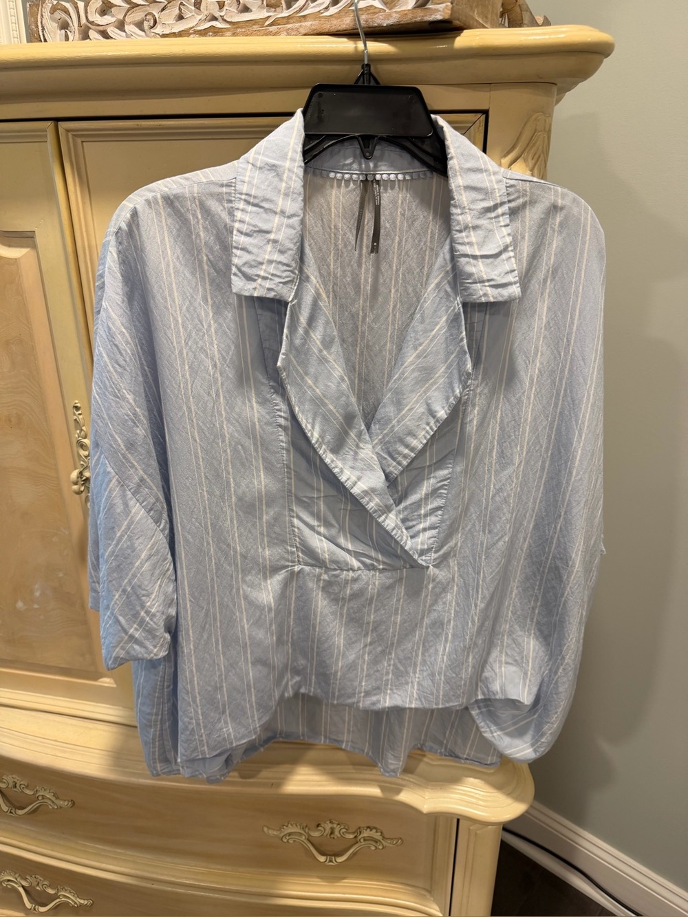 Anthropologie Light Blue & White Striped Wrap Blouse